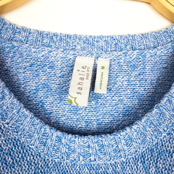 Sahalie Marled Blue Open Knit Rolled Cuffs Sweater - Picture 3 of 7